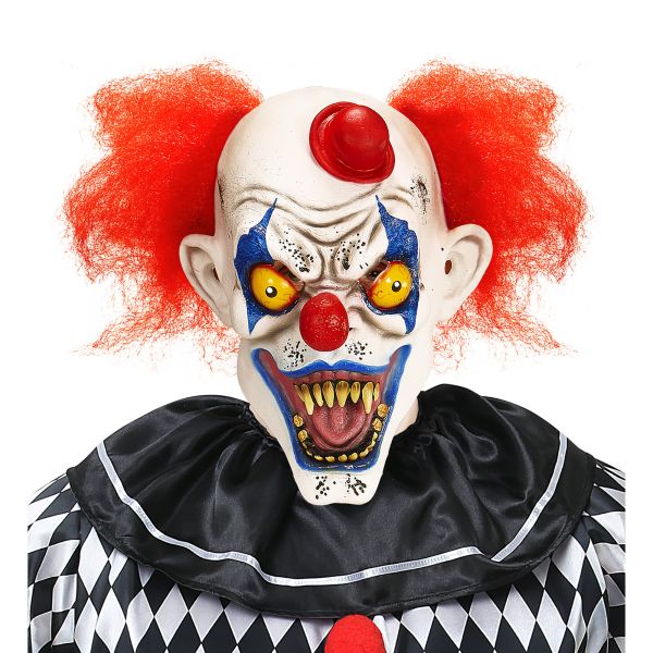 Killer Clown Maske mit Haaren und Minihut, - Widmann