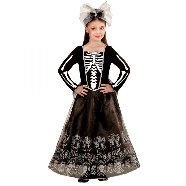 Skeletria (Kleid, Haarreif mit Schleife & Tüll), 128 cm / 5-7 Jahre - Widmann