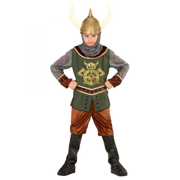 Wikinger (Coat, Hose, Stiefelüberzieher, Kapuze), 140 cm / 8-10 Jahre - Widmann