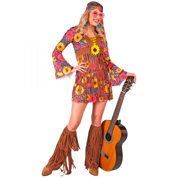 Hippie (Kleid, Stirnband, Stiefelüberzieher), L - Widmann