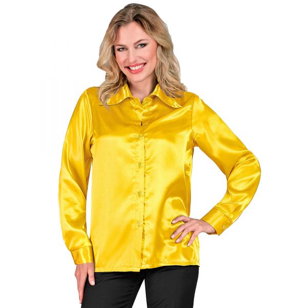 Gelbe 70S Disco Bluse aus Satin, M - Widmann
