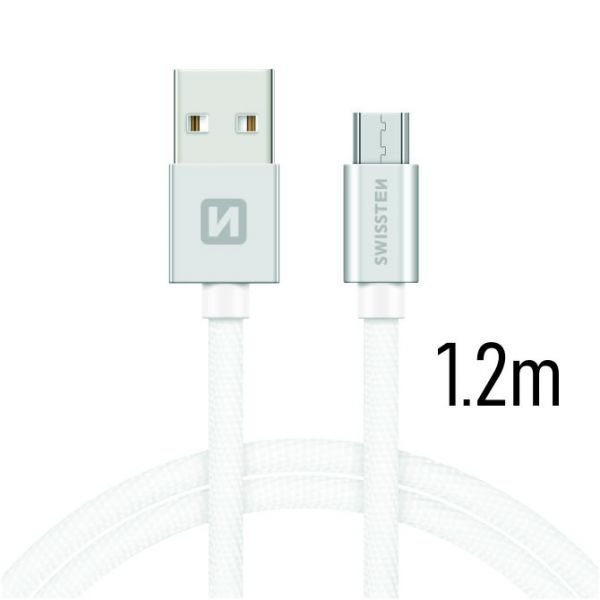Swissten Datenkabel Textile USB / Micro USB 1.2 M silber - Swissten