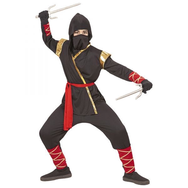 Ninja (Oberteil mit Kapuze, Hose, Gürtel, Maske, Arm- und Beinbinden), 128 cm / 5-7 Jahre - Widmann