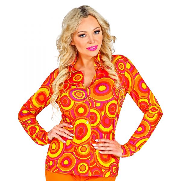 The 70s Groovy Style - Orange Bubbles (Bluse), L/XL - Widmann