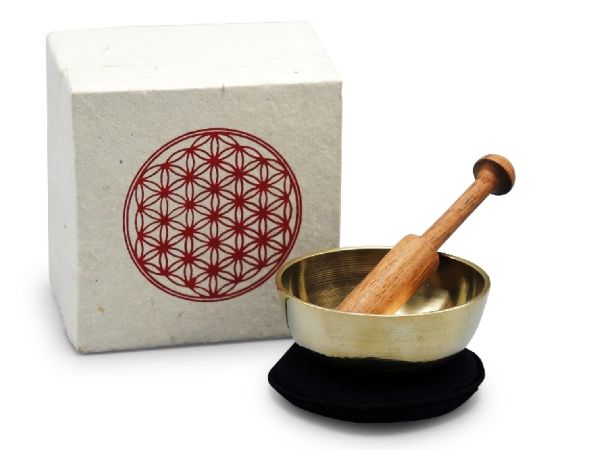 Klangschalen-Set in Box mini creme mit Blume des Lebens - Klangschalen-Cent...