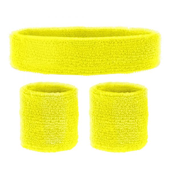 Neon gelbe Schweissbänder (Stirnband und 2 Armbänder), - Widmann
