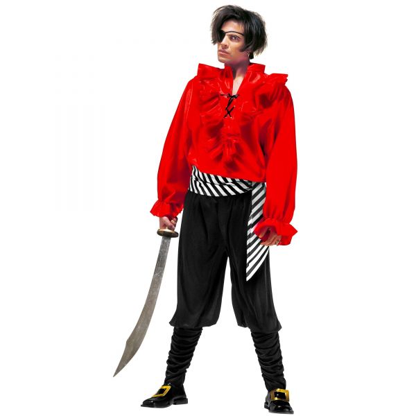 Karibik Pirat (Hemd, Hose, Gürtel, Augenklappe, Schuhschnallen), L - Widmann