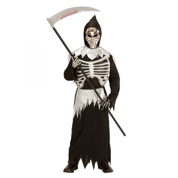 Sensemann (Robe mit Rippenaufdruck, Gürtel, Maske mit Kapuze), 140 cm / 8-10 Jahre - Widmann