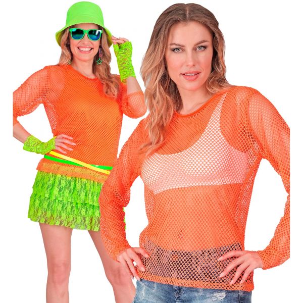 Neon orangenes Netzshirt, L/XL - Widmann