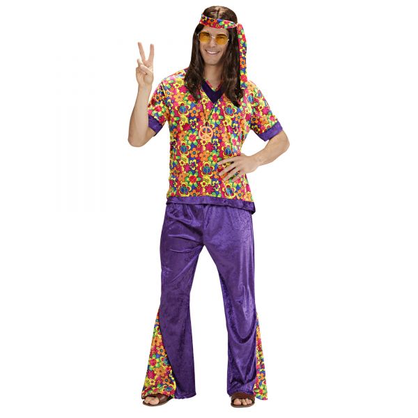 Hippie Dude aus Samt (Hemd, Hose, Stirnband), L - Widmann