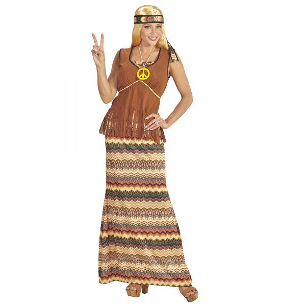 Hippie Woman (Kleid mit Weste, Rock, Stirnband, Kette mit Peace-Zeichen), XS - Widmann