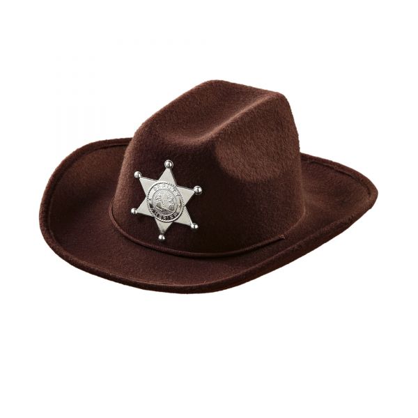Brauner Cowboyhut mit Sheriffstern aus Gebürstetem Filz Kindergrösse, - Widmann