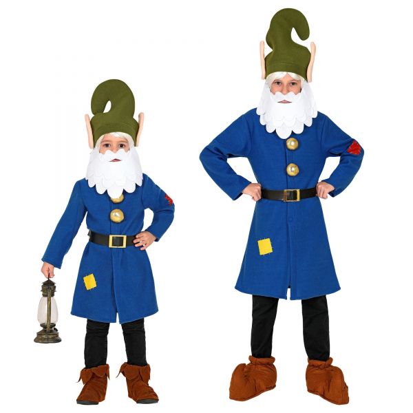 Zwerg (Oberteil, Gürtel, Mütze mit Bart), 140 cm / 8-10 Jahre - Widmann
