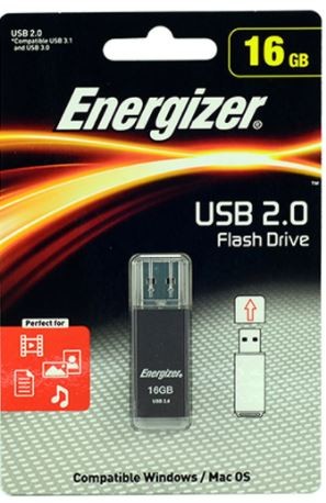 Energizer Classic Coloured Metal USB Flash Drive 16GB Black - Energizer