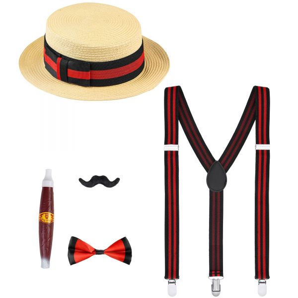 Die Wilden 20Er (Strohhut, Hosenträger, Fliege, Schnurrbart, Zigarre) - Widmann