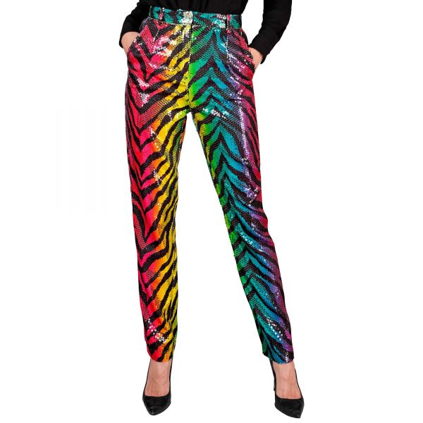 Party Fashion Hose (Paillettenhose in Tigermuster Regenbogen), M - Widmann