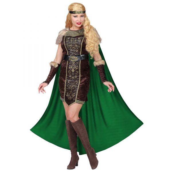 Wikingerin (Kleid mit Umhang, Gürtel, Armstulpen, Stirnband), XL - Widmann