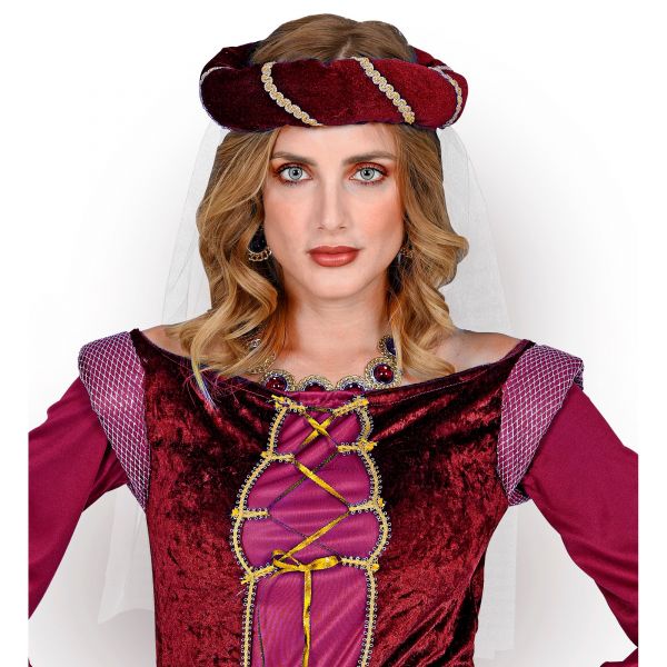 Mittelalter Haarkranz mit Schleier Weinrot, - Widmann