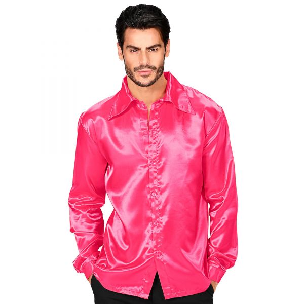 Pink Discohemd 70Er Jahre aus Satin, S - Widmann