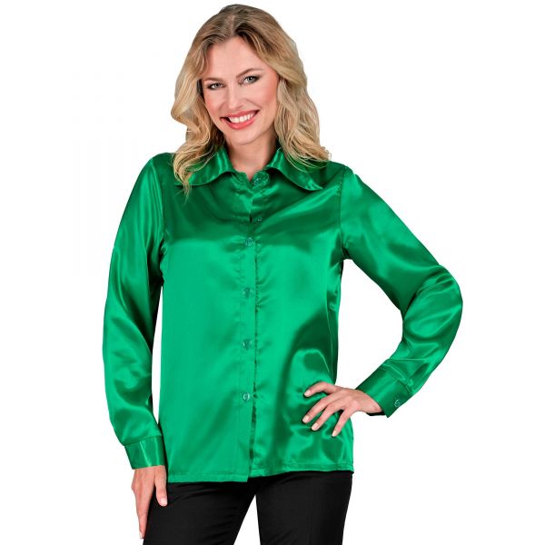 Grüne 70S Disco Bluse aus Satin, L - Widmann