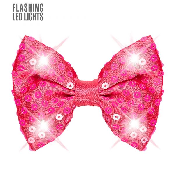 Pinke Paillettenfliege mit 4 Led Lichtern Regulierbar, - Widmann