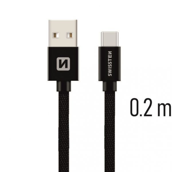 Swissten Datenkabel Textile USB / USB-C 0.2 M schwarz - Swissten