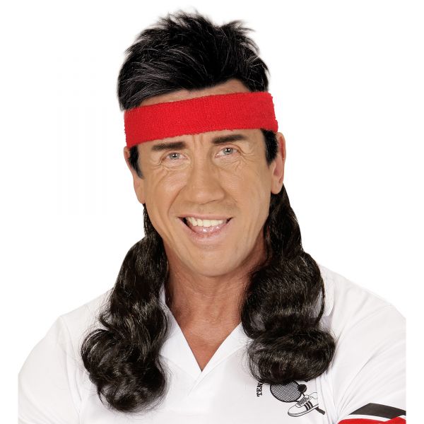 Rotes Stirnband mit schwarzem Lockigem Haar, - Widmann