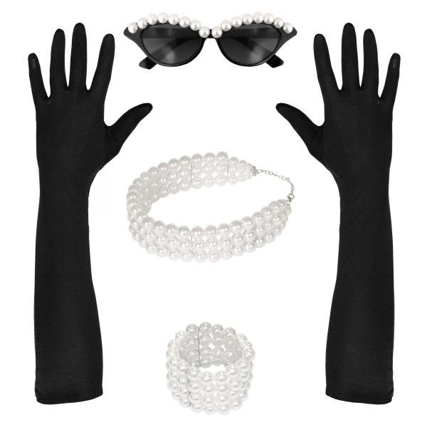 Tiffany Set (Brille, Handschuhe, Halskette, Armband), - Widmann