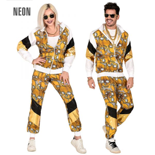 Schwarz / Goldene Totenköpfe Trainingsanzug (Oberteil, Hose), XL - Widmann