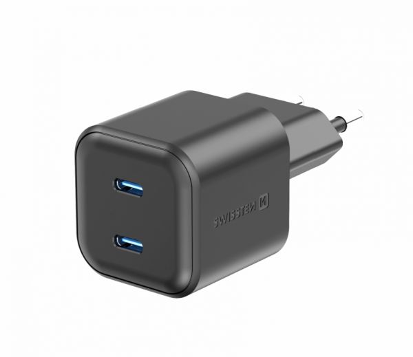 Swissten Travel Charger GaN 2x USB-C 20W PD Schwarz - Swissten