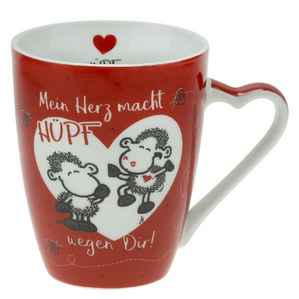 Tasse mit Herz-Henkel "Mein Herz macht Hüpf"