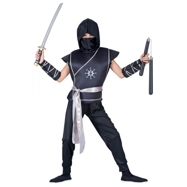Ninja (Weste mit Rüstung, Hose, Gürtel, Armschoner, Maske), 158 cm / 11-13 Jahre - Widmann