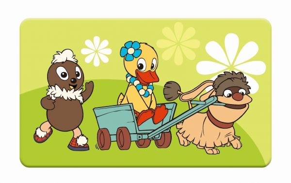 Frühstücksbrettchen Pittiplatsch Schnatterinchen Moppi Bollerwagen - Trötsch