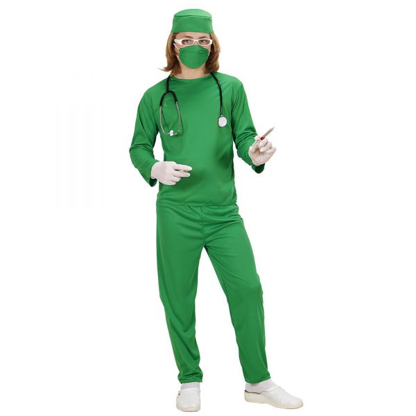 Chirurg (Oberteil, Hose, Kopfbedeckung, Mundschutz), 140 cm / 8-10 Jahre - Widmann
