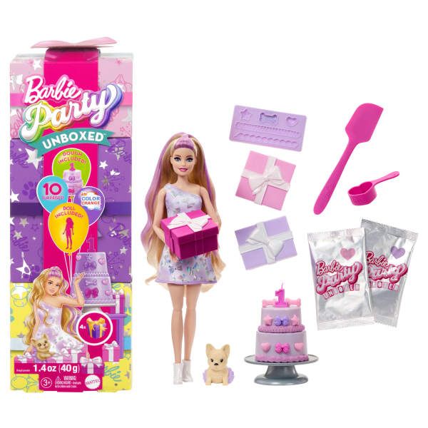 Barbie Party Unboxed Haustier Geburtstag Serie - lila Kleid - Barbie
