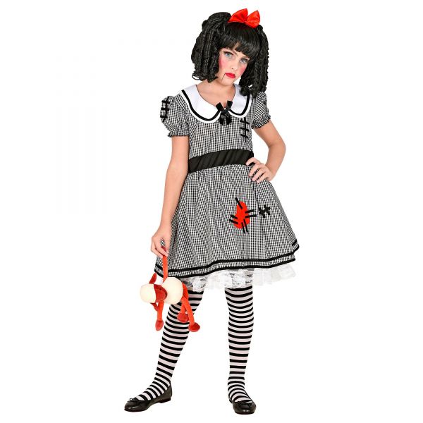 Horror Puppe (Kleid mit Reifunterrock, Haarschleife), 116 cm / 4-5 Jahre - Widmann
