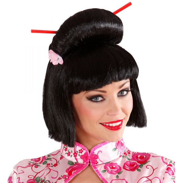 Perücke Geisha mit Blumen und Stäbchen, - Widmann