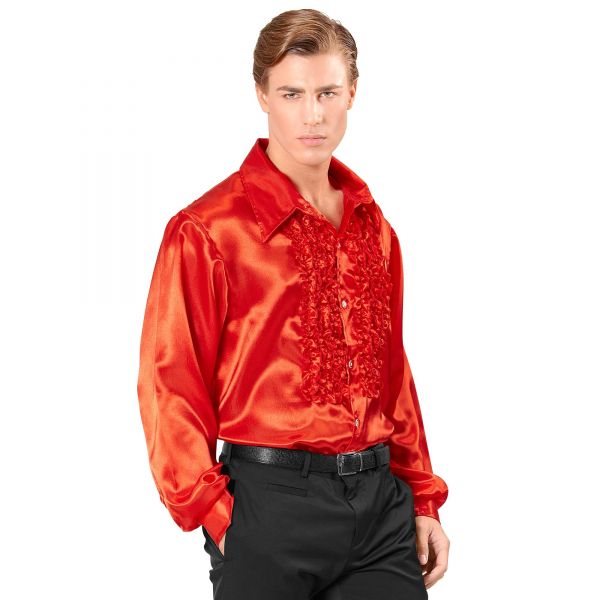70Er Jahre Disco Fashion - Rot (Rüschenhemd aus Satin), M/L - Widmann