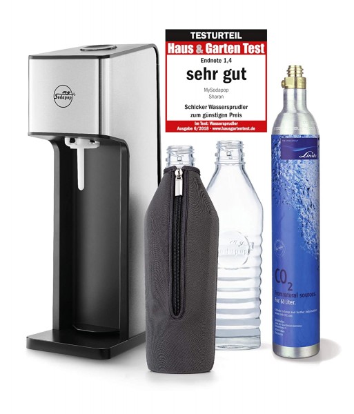 mySodapop SharonUp stahl/anthrazit 2Stk 1L Glasflasche inkl. CO2 Zylinder + 2 Bottle Prot. - mySodapop