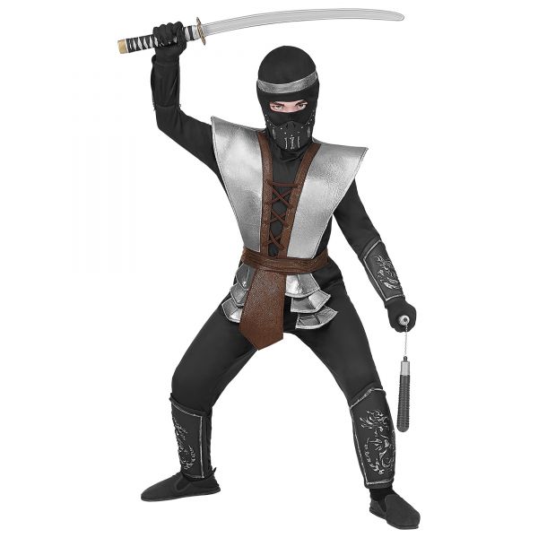 Master Ninja (Oberteil, Hose, Waffenrock, Gürtel, Armschoner, Beinschoner, Maske), 140 cm / 8-10 Jah - Widmann