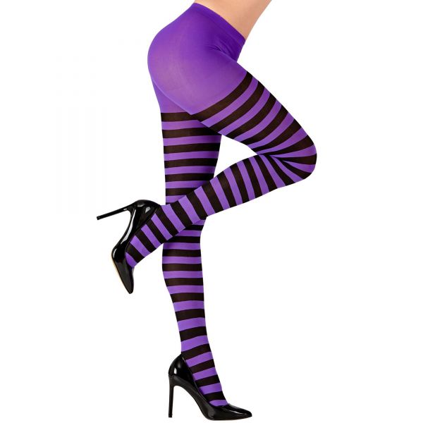 Violett-Schwarz Gestreifte Strumpfhose 70 Den, XL - Widmann