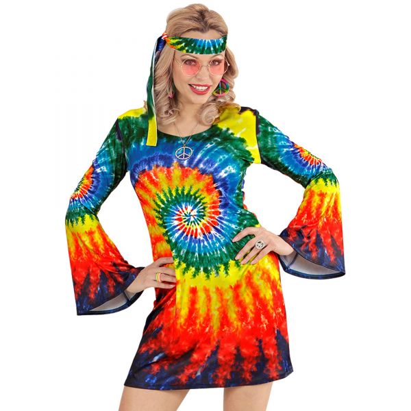 Psychedelic Hippie Girl (Kleid, Stirnband), S - Widmann
