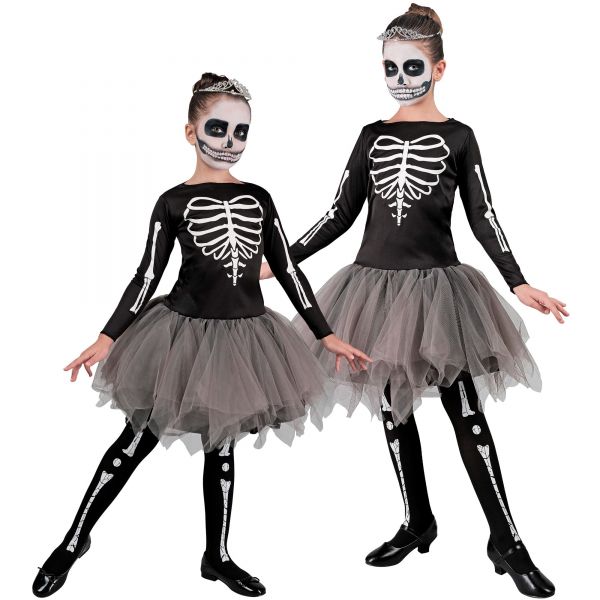 Skeleton Tänzerin (Kleid mit Tutu), 128 cm / 5-7 Jahre - Widmann