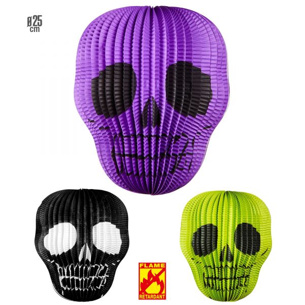 Totenkopf LampionØ 25 cm - 3 Farben Sortiert. - Schwer Entflammbar, - Widmann
