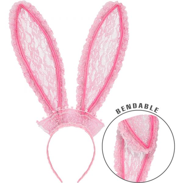 Hasenohren mit Rosa Spitze Modellierbar, - Widmann