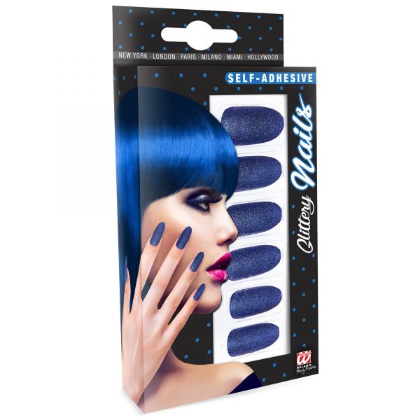 Set von 12 SelbstklebendenFingernägeln- Blau, - Widmann