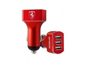 Ferrari Car Charger statined aluminium 3 USB rot - Ferrari