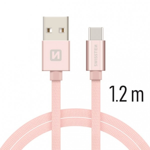Swissten Datenkabel Textile USB / USB-C 1.2 M rose/gold - Swissten