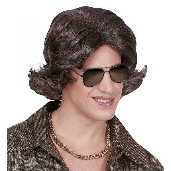 Braune 70Er Jahre Disco Dude Perücke in Box, - Widmann