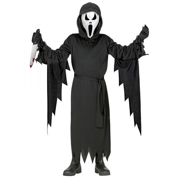 Schreiender Geist (Umhang mit Kapuze, Gürtel, Maske), 140 cm / 8-10 Jahre - Widmann